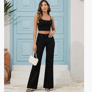 Flying Banana Women’s High Rise Wide Leg Baggy Stretchy Loose Flare Jeans. Sz 14